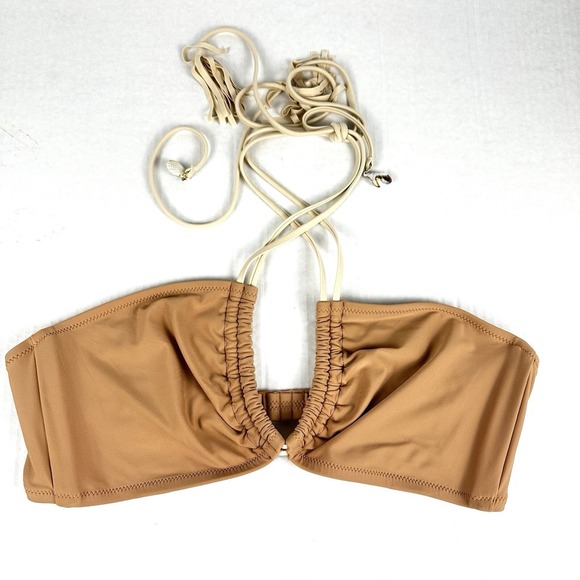 aerie Other - Aerie Swimsuit Top‎ XL Brown Tan Plunge Bandeau Shell Tassle Tie
